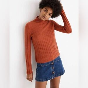 Madewell Ribbed Mock Neck Soft Roll Neck Sweater Burnt Orange Small Cozy Autumn
